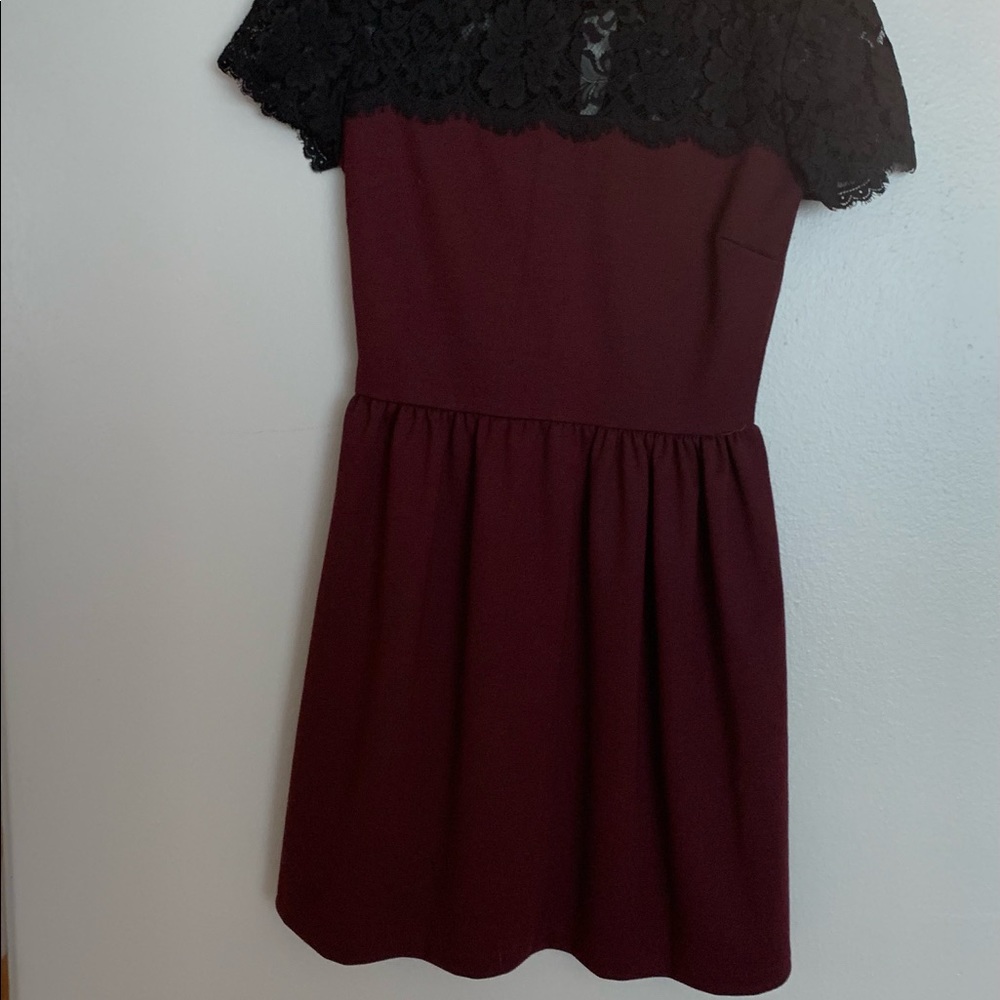 Maroon dress with black lace